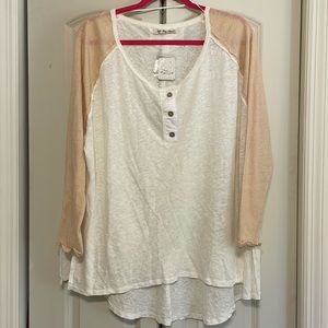 Grand Slam Linen Blend Top In White Combo